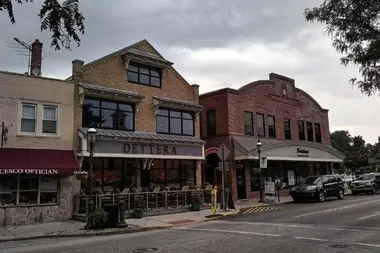 A storefront-lined street in Ambler Borough.