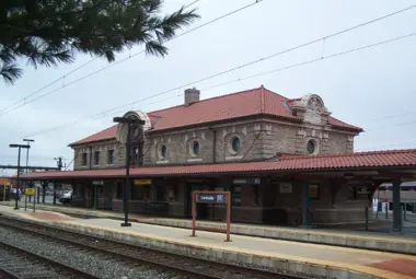The Lansdale station platform and historic station building.