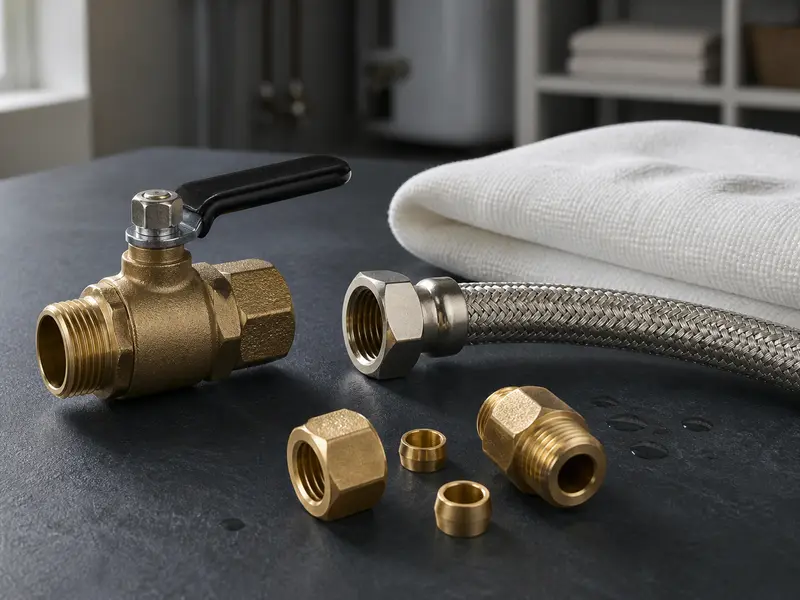 A shutoff valve, braided supply line, and compression fittings.