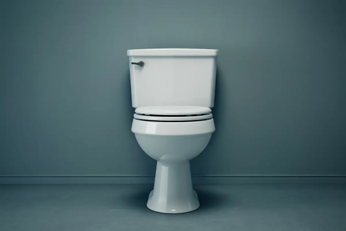 A clean, unbranded two-piece residential toilet shown as a studio editorial illustration.